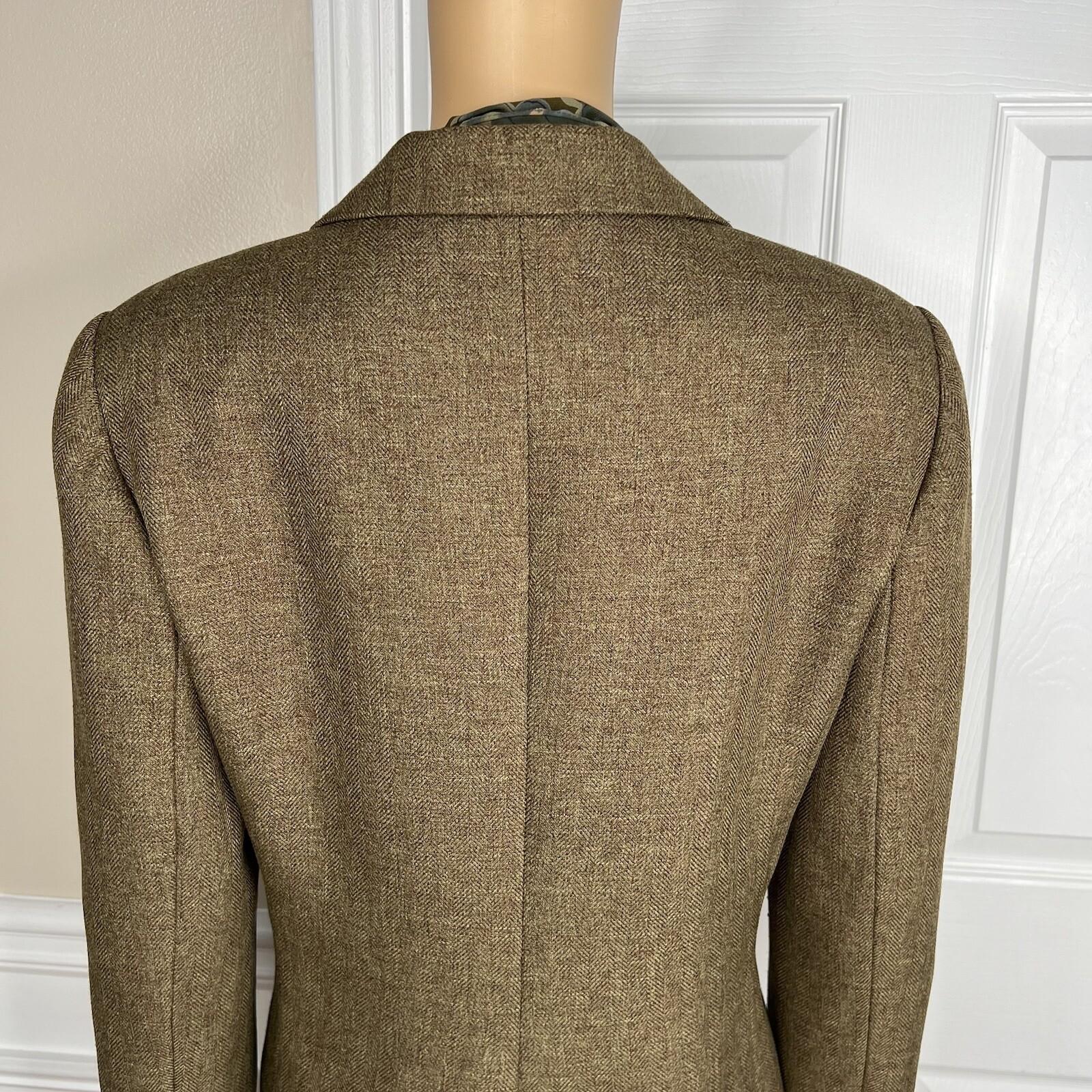 Le Suit Women Polyester Blazer Scarf Size 14P Green Single Breasted Lined 1PC