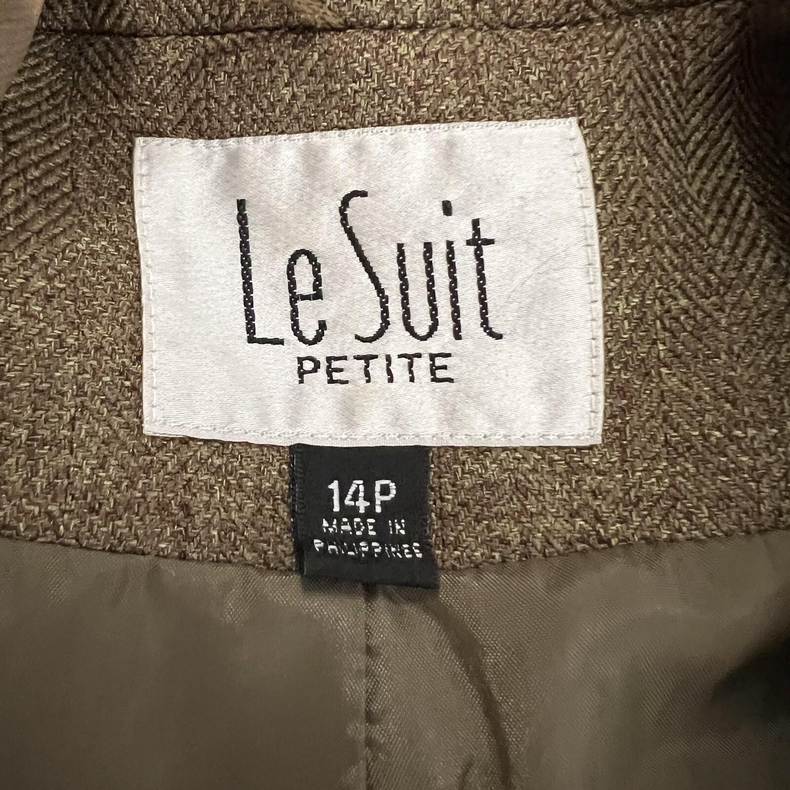 Le Suit Women Polyester Blazer Scarf Size 14P Green Single Breasted Lined 1PC