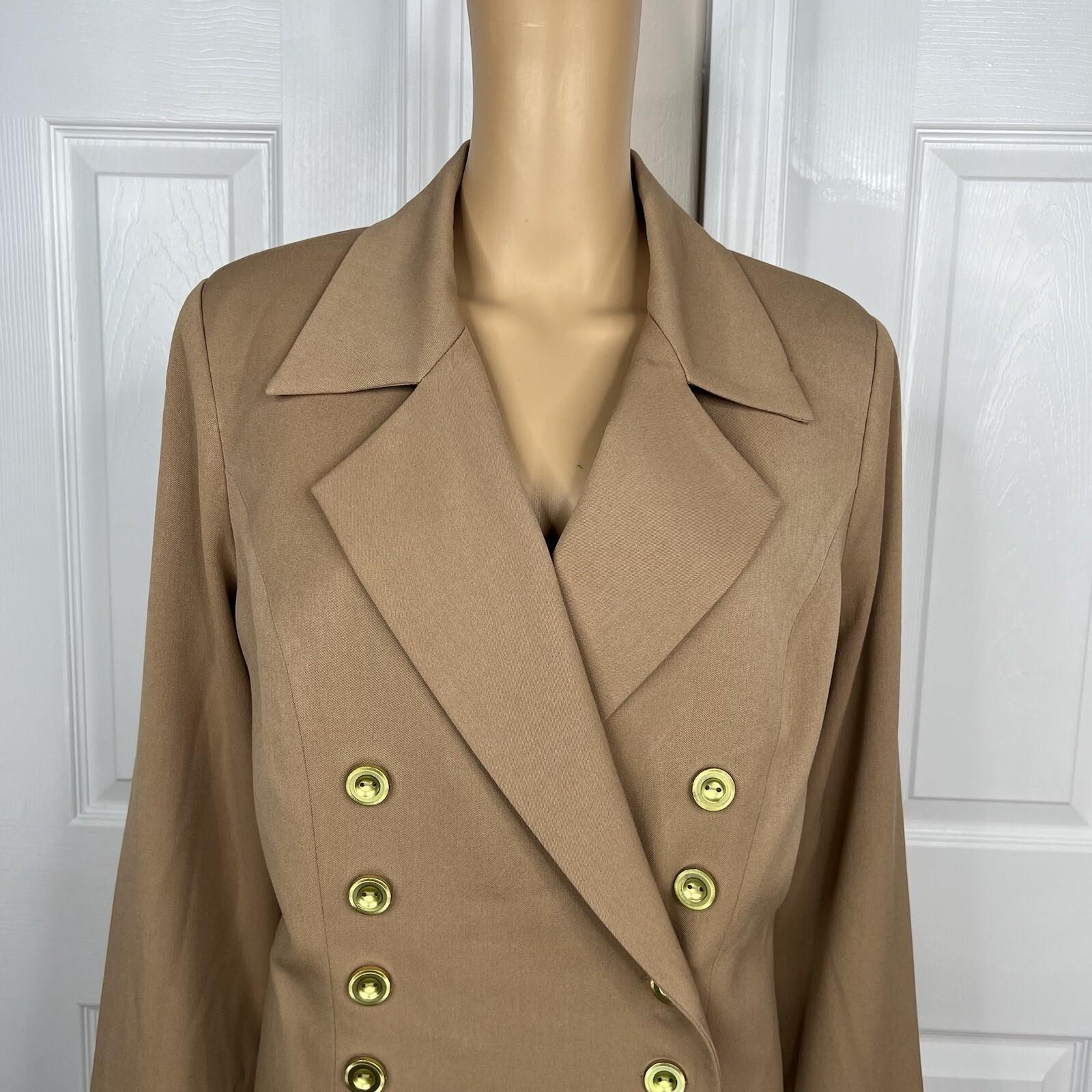 MONROE And MAIN Polyester Spandex Blend Skirt Suit 14 Tan Double Breasted 2PC