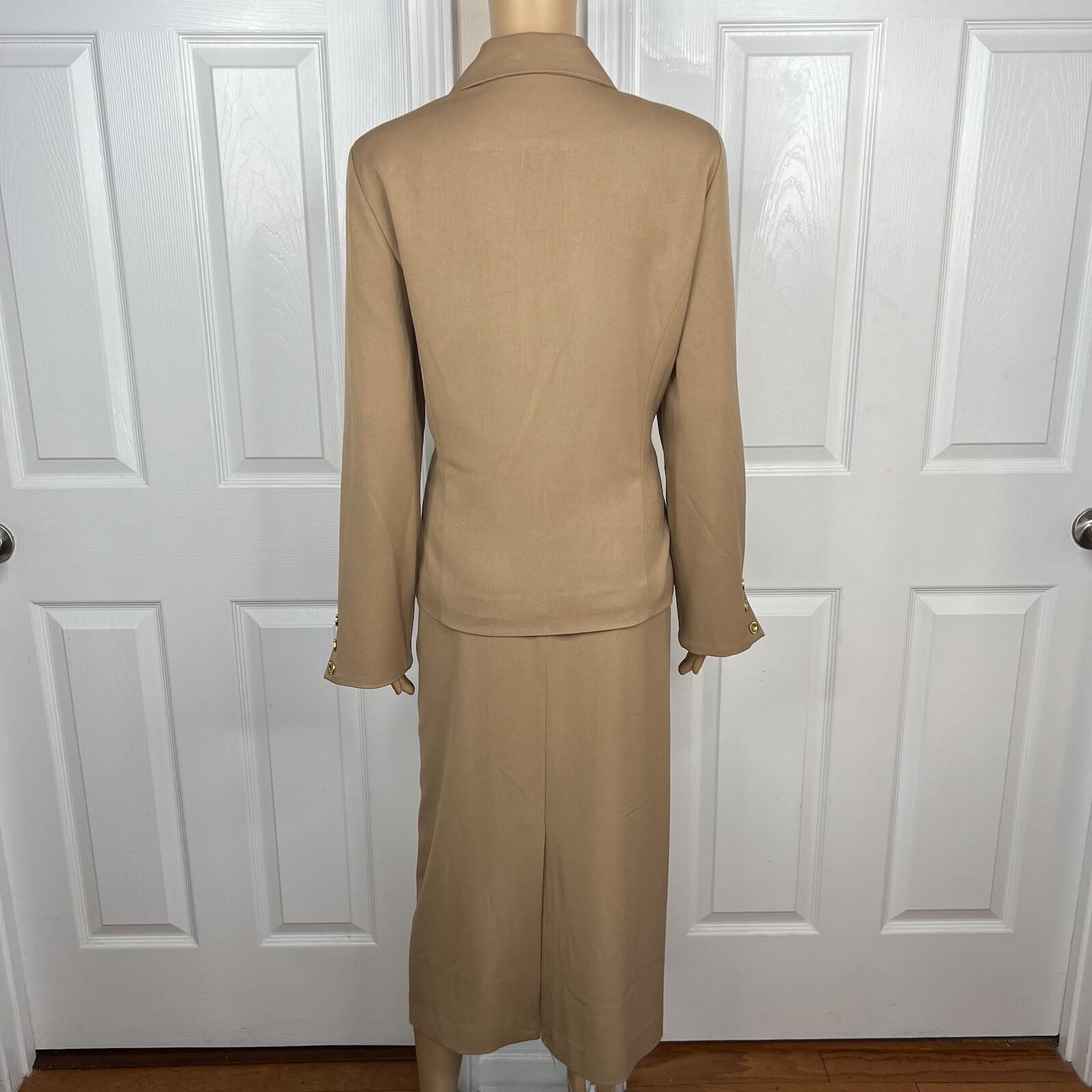 MONROE And MAIN Polyester Spandex Blend Skirt Suit 14 Tan Double Breasted 2PC