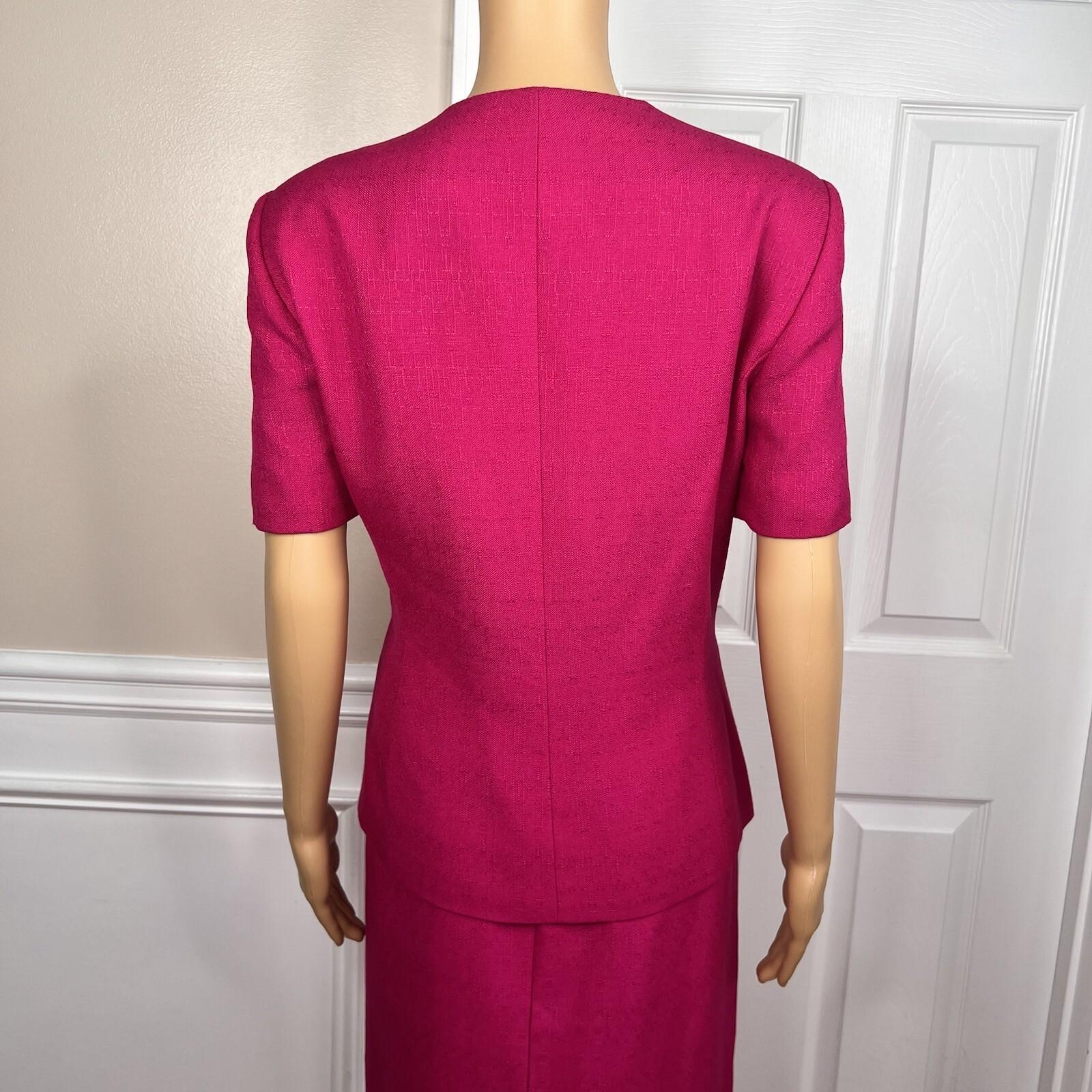 Kasper ASL Viscose Blend Skirt Suit 12 Pink Embroidered Lined Short Sleeve 2PC