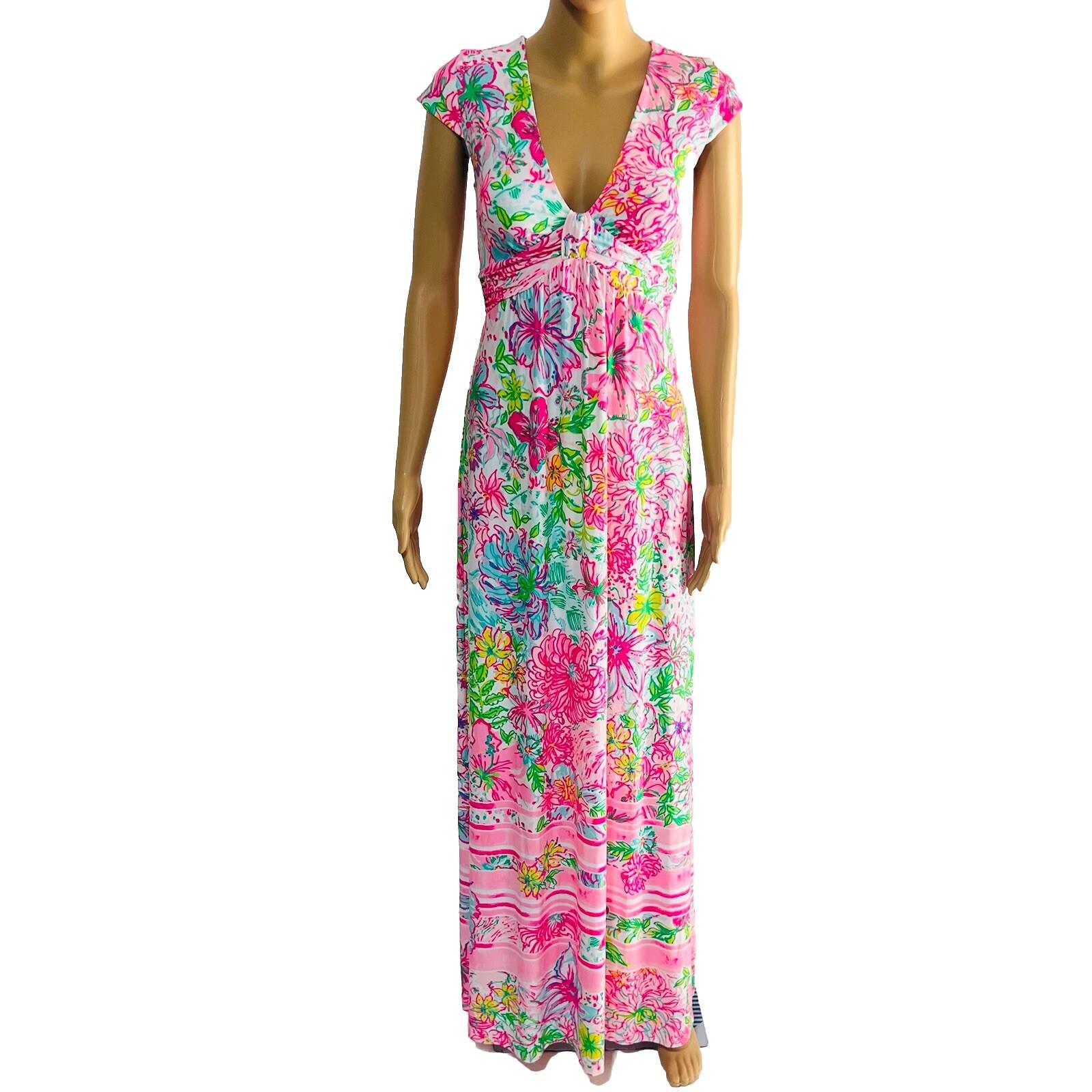 Lilly Putlizer Breanna Maxi Floral Dress XXS Paradise Found Deep V Neck Stretch