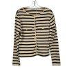 Mango Cotton Cardigan L Cream Black Striped Pockets Round Neck Office Look New