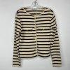 Mango Cotton Cardigan L Cream Black Striped Pockets Round Neck Office Look New