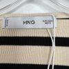 Mango Cotton Cardigan L Cream Black Striped Pockets Round Neck Office Look New