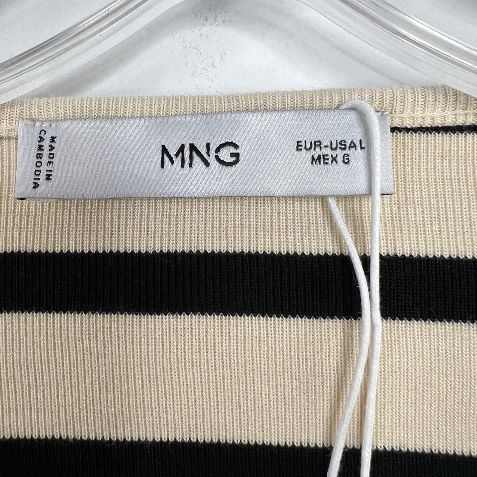 Mango Cotton Cardigan L Cream Black Striped Pockets Round Neck Office Look New