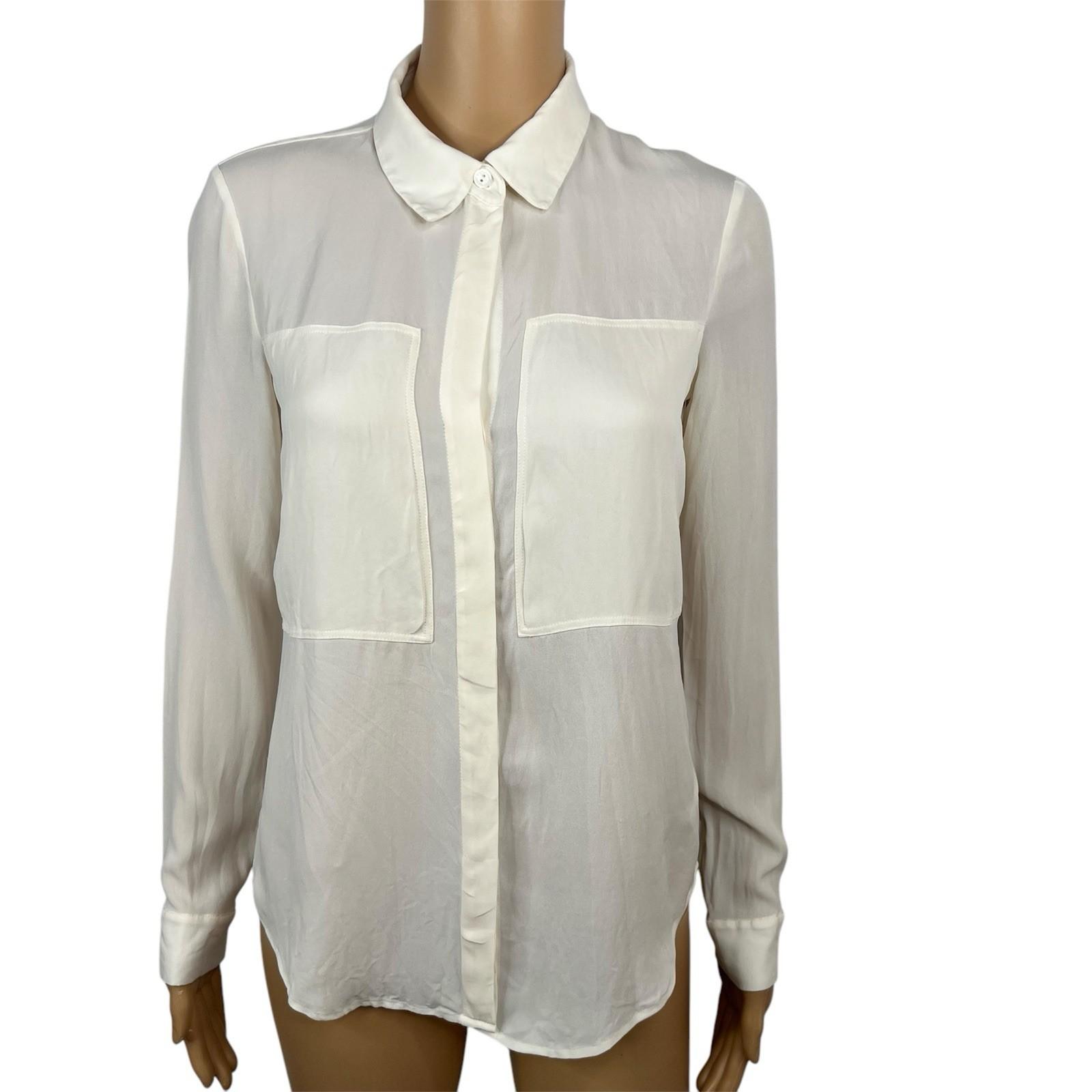 Theory Womens Long Sleeve Button Down Classic Blouse Silk Cream Size Small