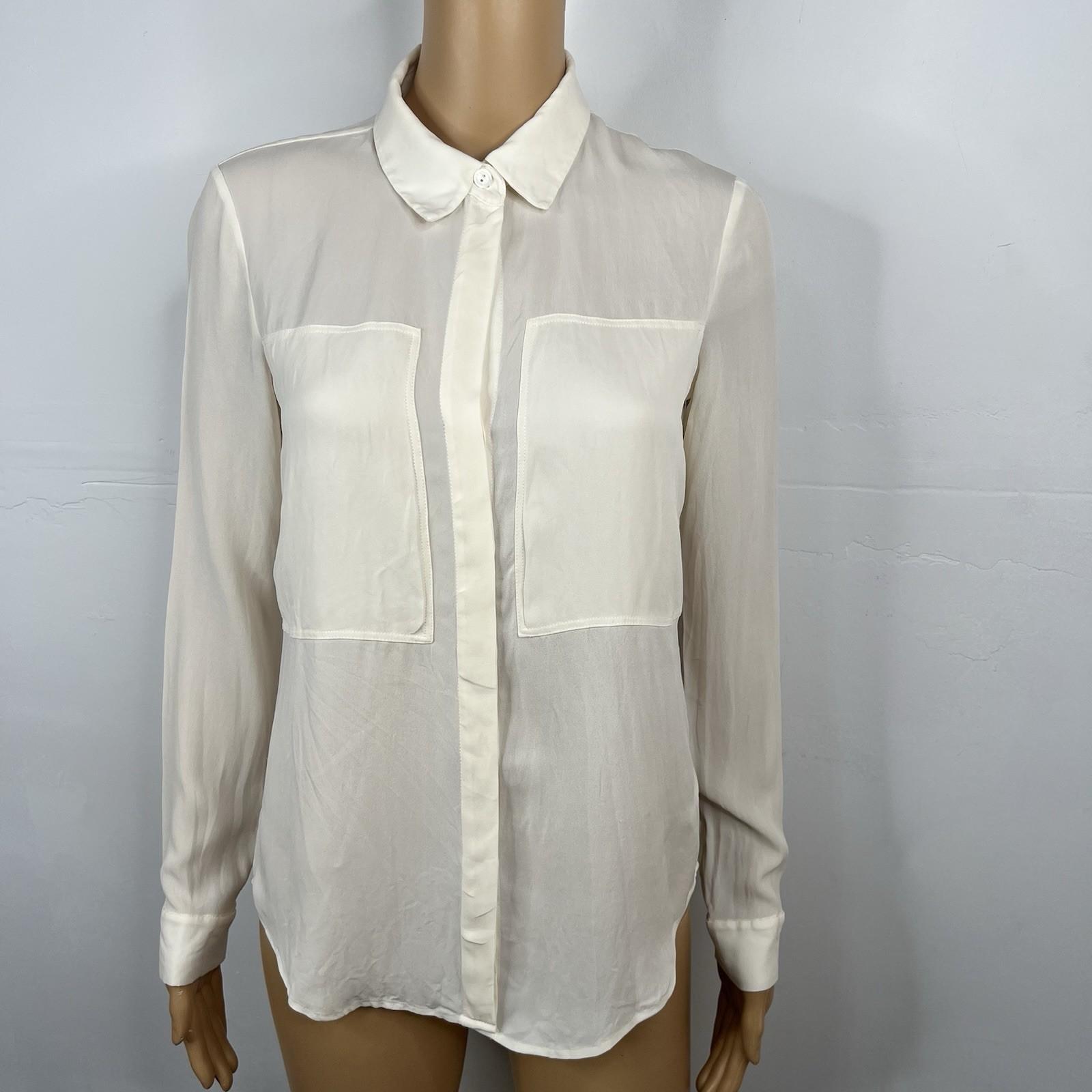 Theory Womens Long Sleeve Button Down Classic Blouse Silk Cream Size Small