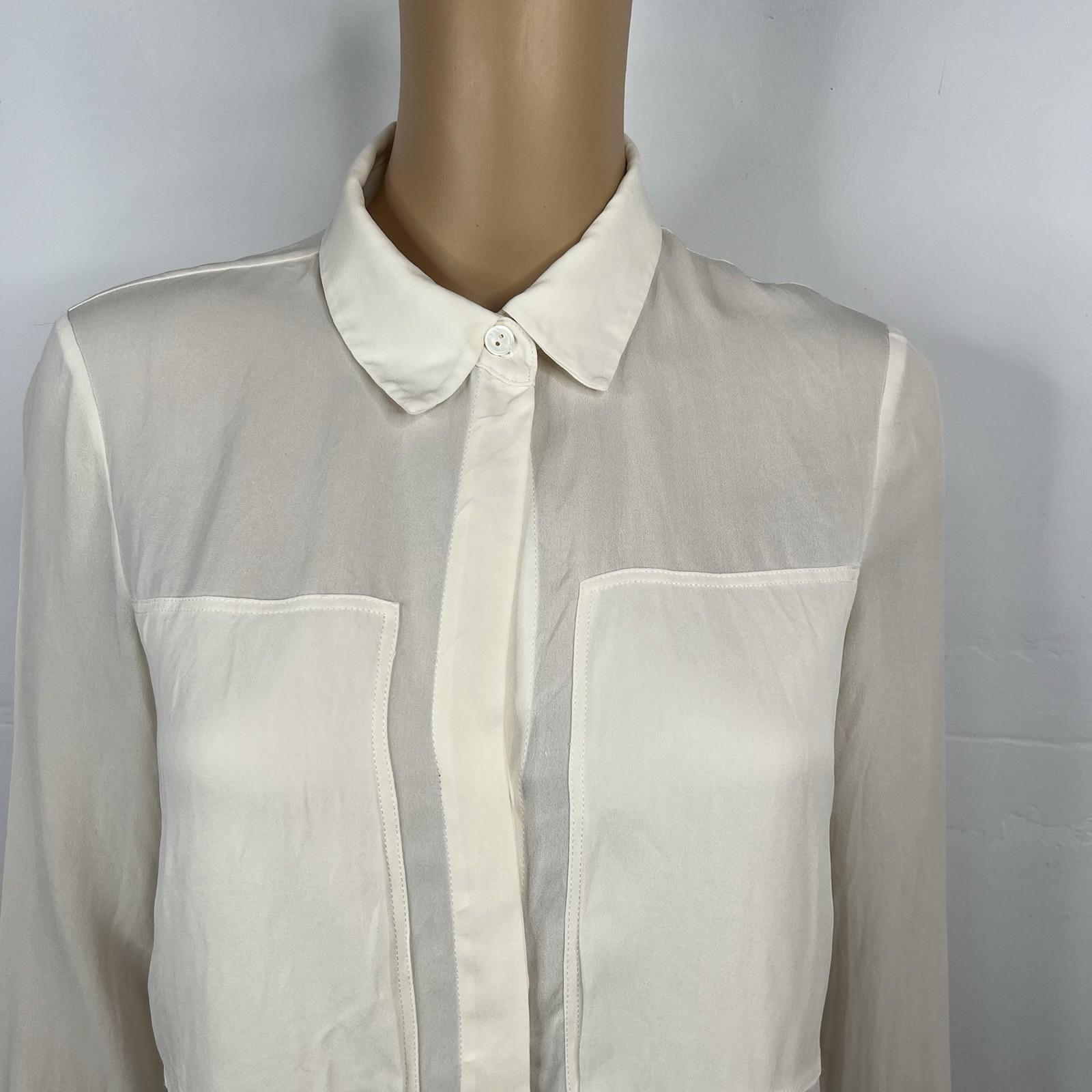 Theory Womens Long Sleeve Button Down Classic Blouse Silk Cream Size Small