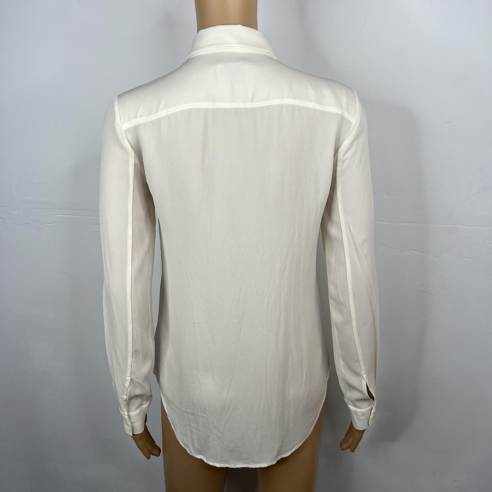 Theory Womens Long Sleeve Button Down Classic Blouse Silk Cream Size Small