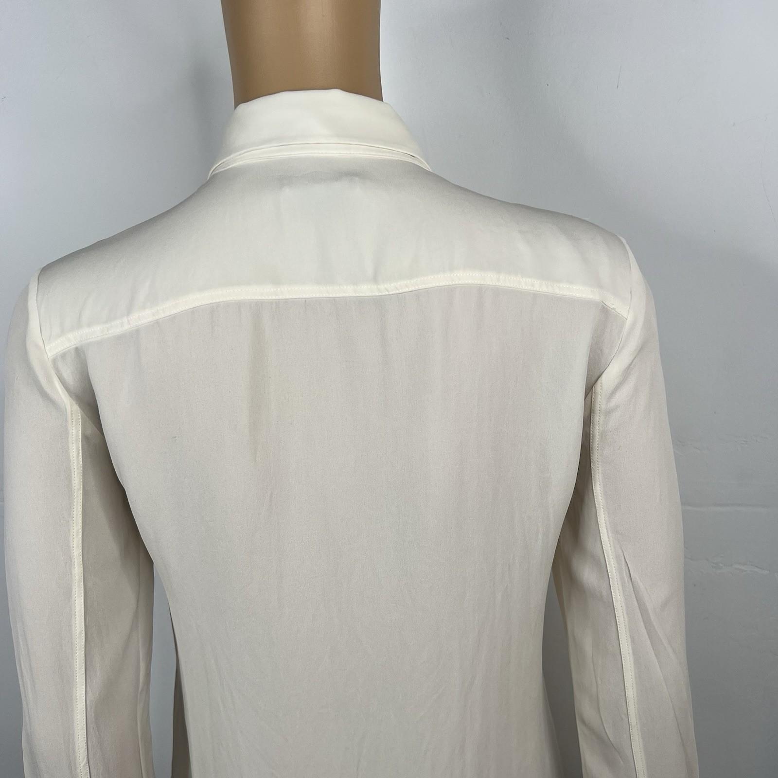 Theory Womens Long Sleeve Button Down Classic Blouse Silk Cream Size Small
