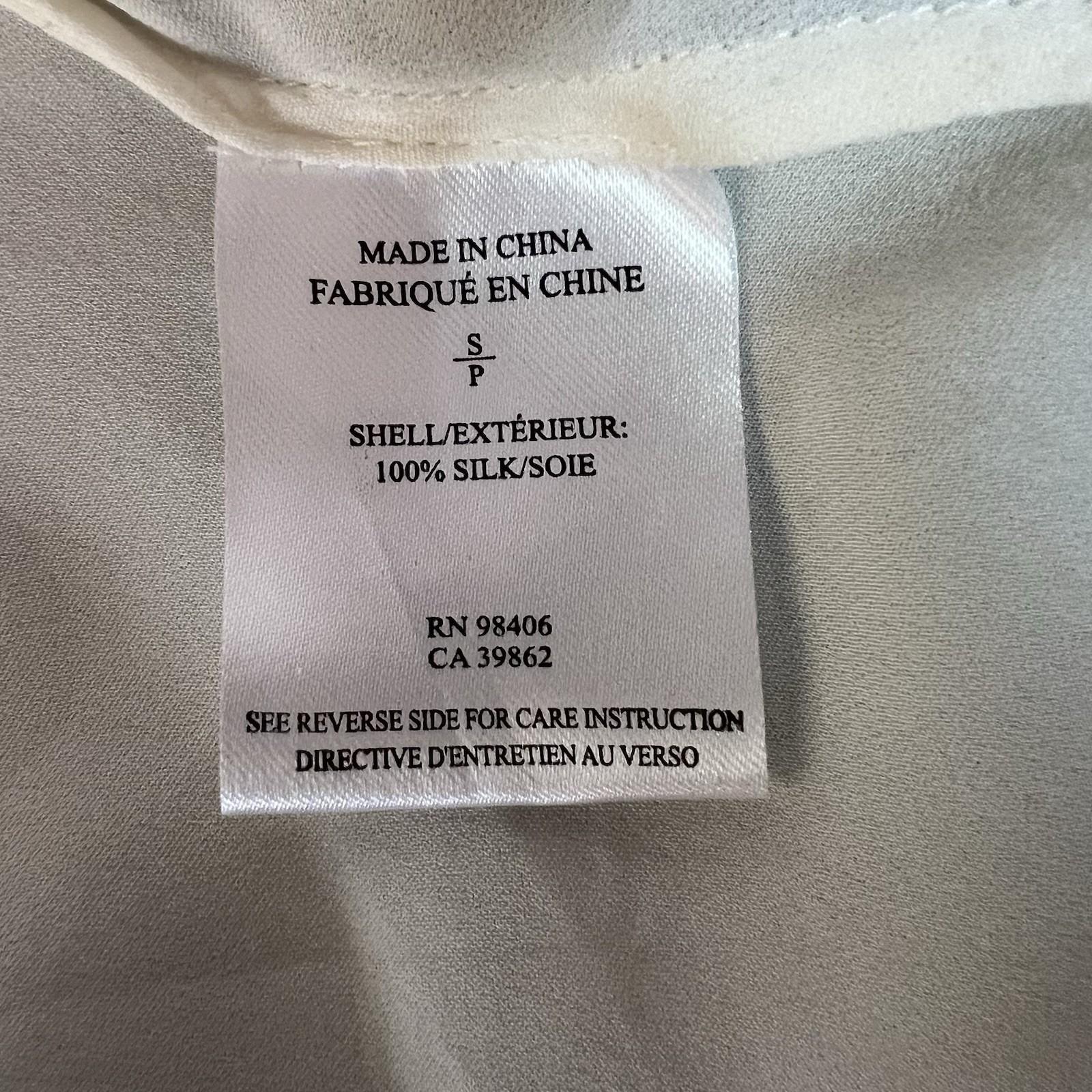 Theory Womens Long Sleeve Button Down Classic Blouse Silk Cream Size Small