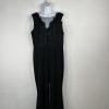 Adrianna Papell Bodice Jumpsuit Size 14 Black Sleeveless Sequin Lace Mesh Crepe