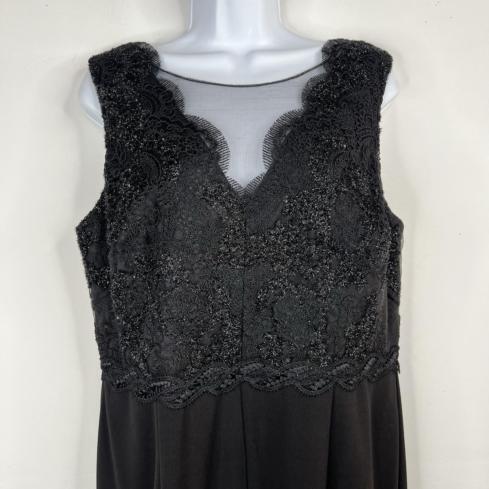 Adrianna Papell Bodice Jumpsuit Size 14 Black Sleeveless Sequin Lace Mesh Crepe
