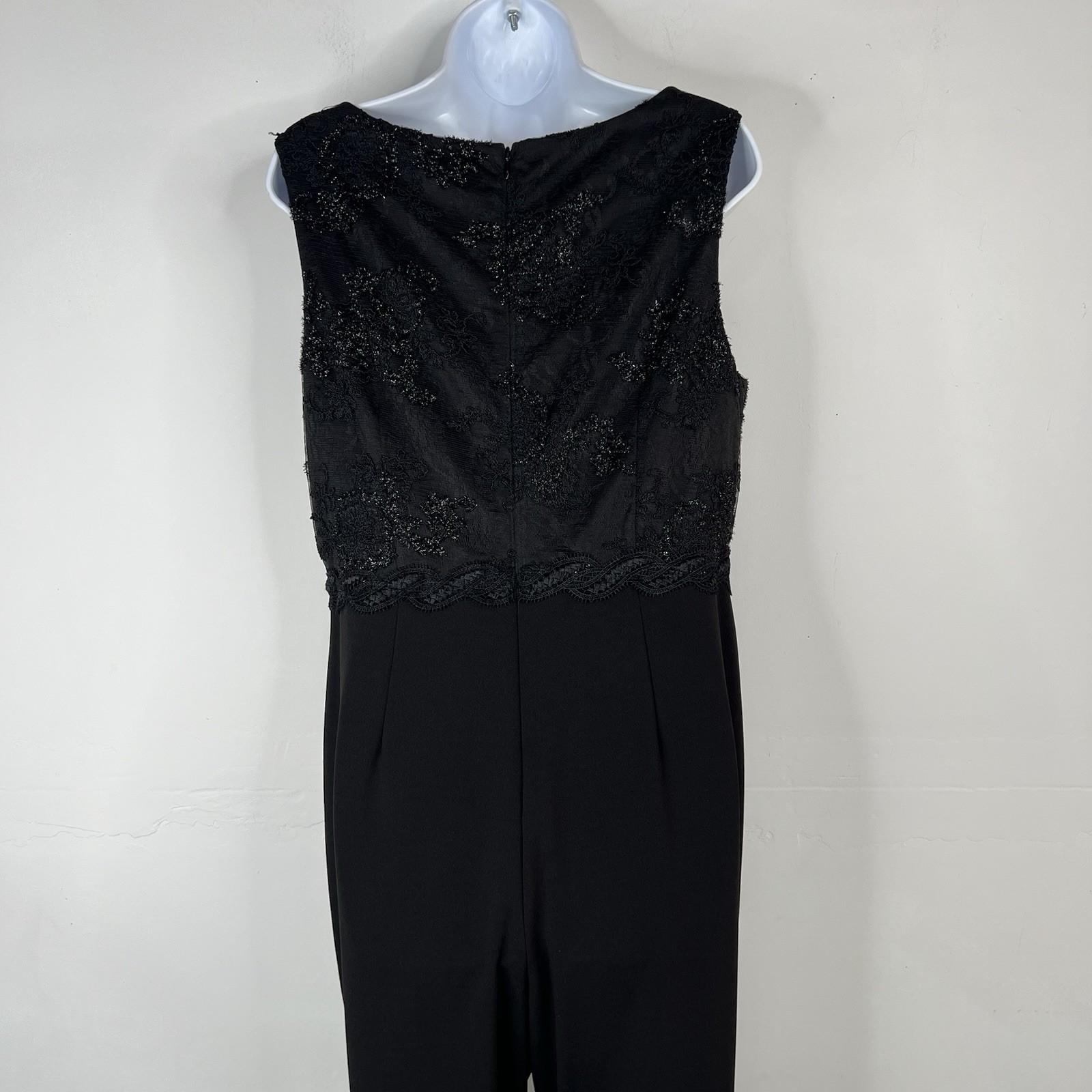 Adrianna Papell Bodice Jumpsuit Size 14 Black Sleeveless Sequin Lace Mesh Crepe