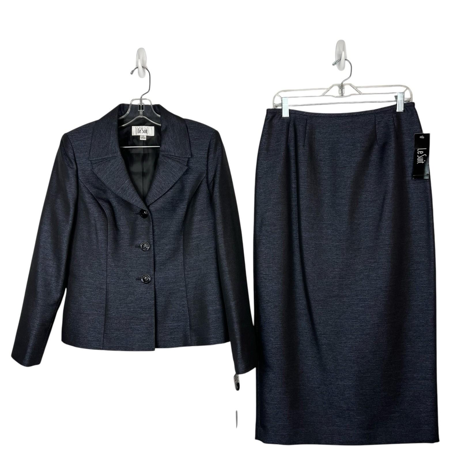 Le Suit Polyester Metallic Black Orchid Skirt Suit 8 Midi Cocktail Shawl Collar