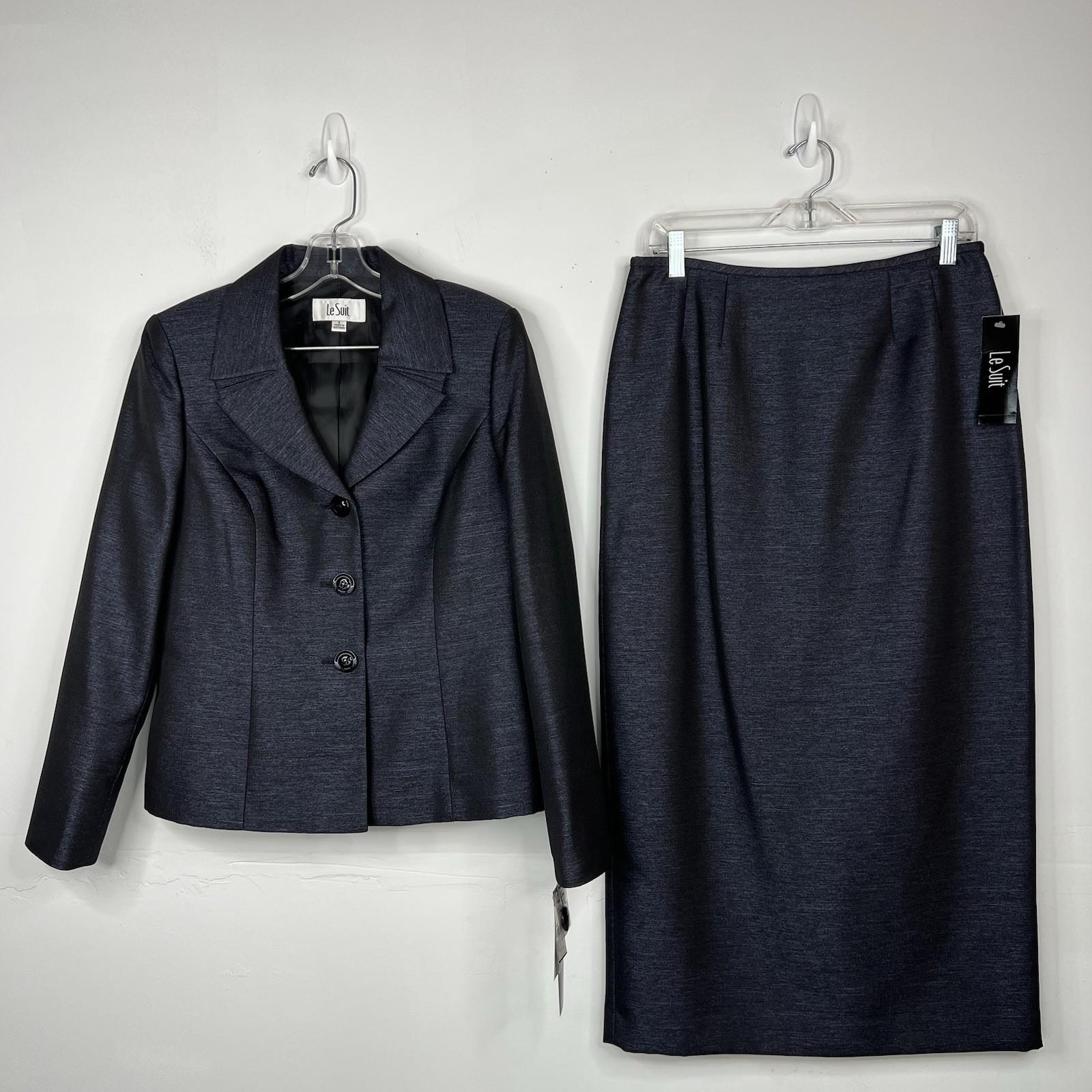 Le Suit Polyester Metallic Black Orchid Skirt Suit 8 Midi Cocktail Shawl Collar