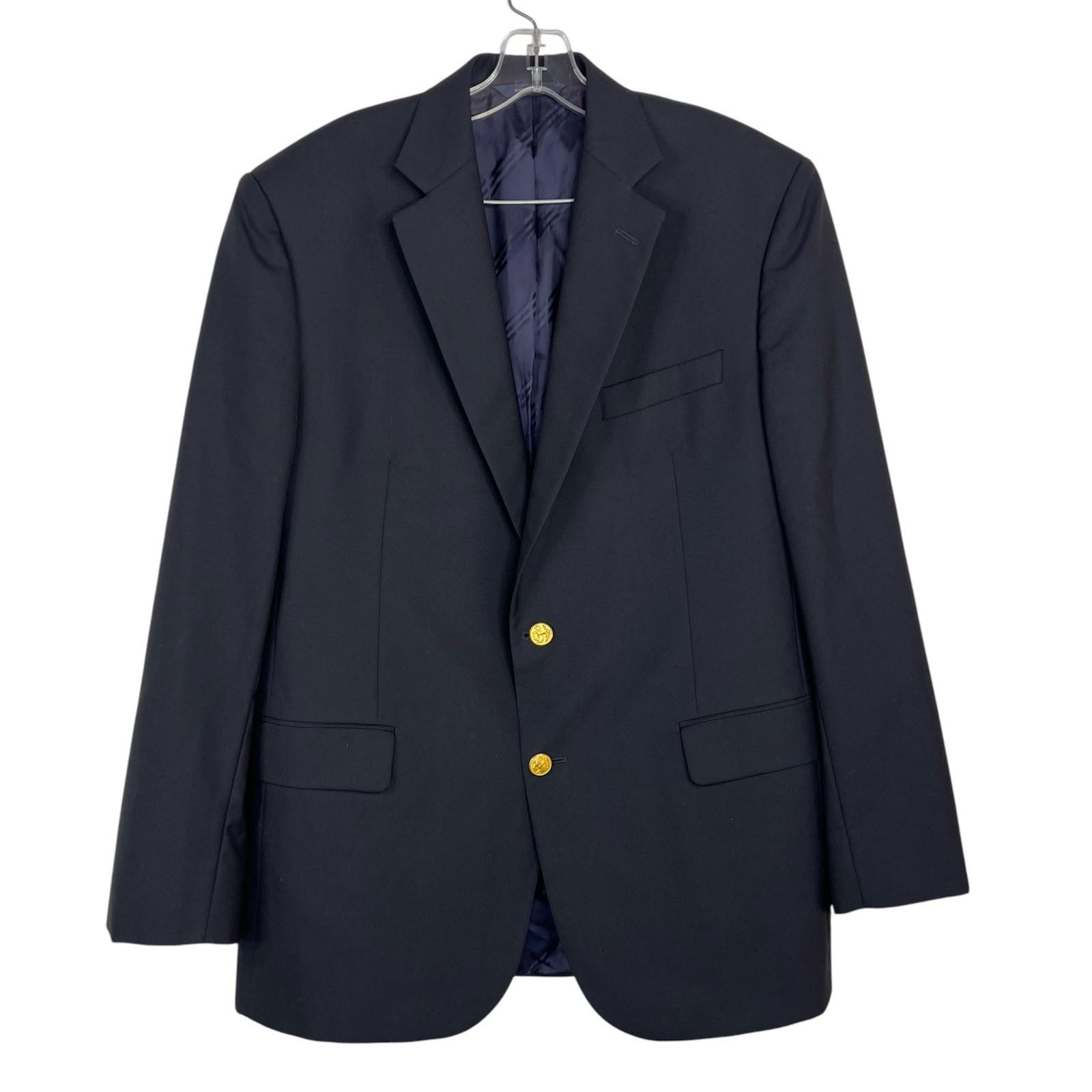 Brook Brothers Loro Piana Madison Wool Blazer 42R Black Gold Buttons Vent Preppy