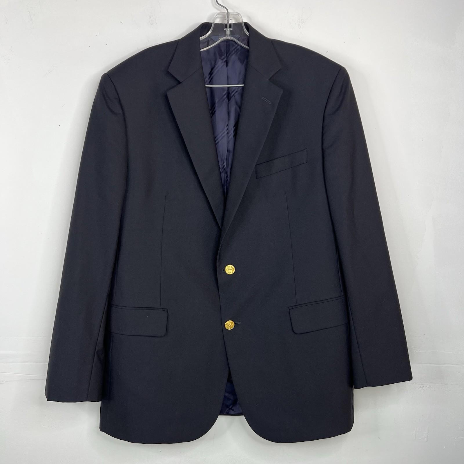 Brook Brothers Loro Piana Madison Wool Blazer 42R Black Gold Buttons Vent Preppy