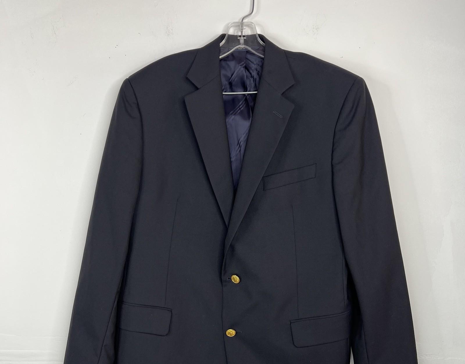 Brook Brothers Loro Piana Madison Wool Blazer 42R Black Gold Buttons Vent Preppy