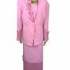 Nina Rossi Polyester Skirt Suit Top Size 22 Pink Ruffle Beaded Lined Women 3PC