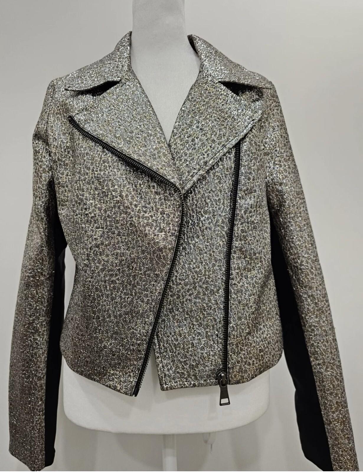 SB by Sachin & Babi Women Printed Metallic Moto Jacket Size XL Gold  Zip Up New