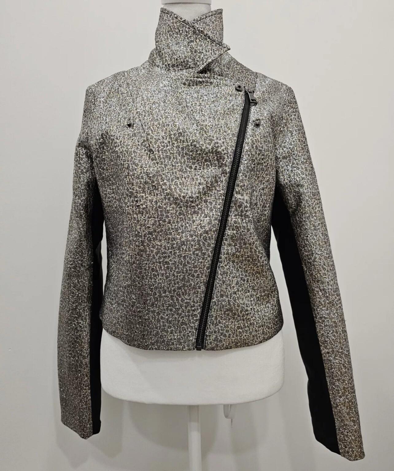 SB by Sachin & Babi Women Printed Metallic Moto Jacket Size XL Gold  Zip Up New