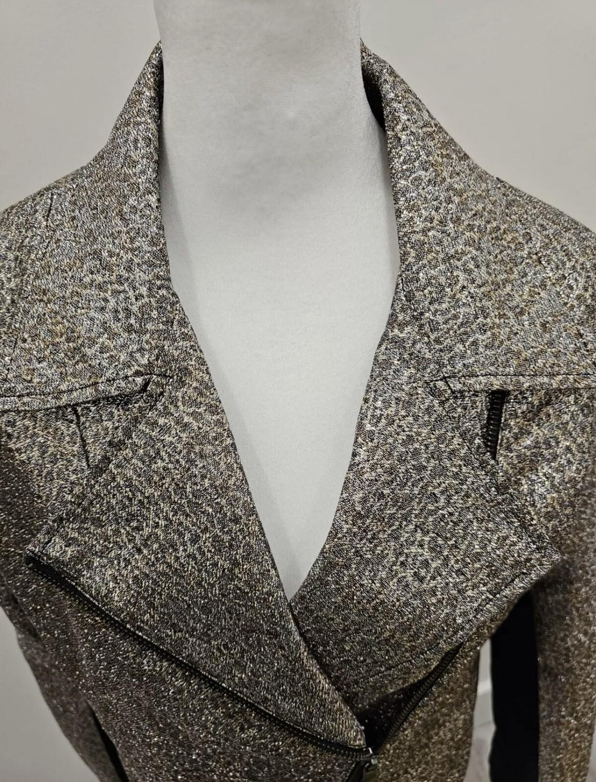 SB by Sachin & Babi Women Printed Metallic Moto Jacket Size XL Gold  Zip Up New