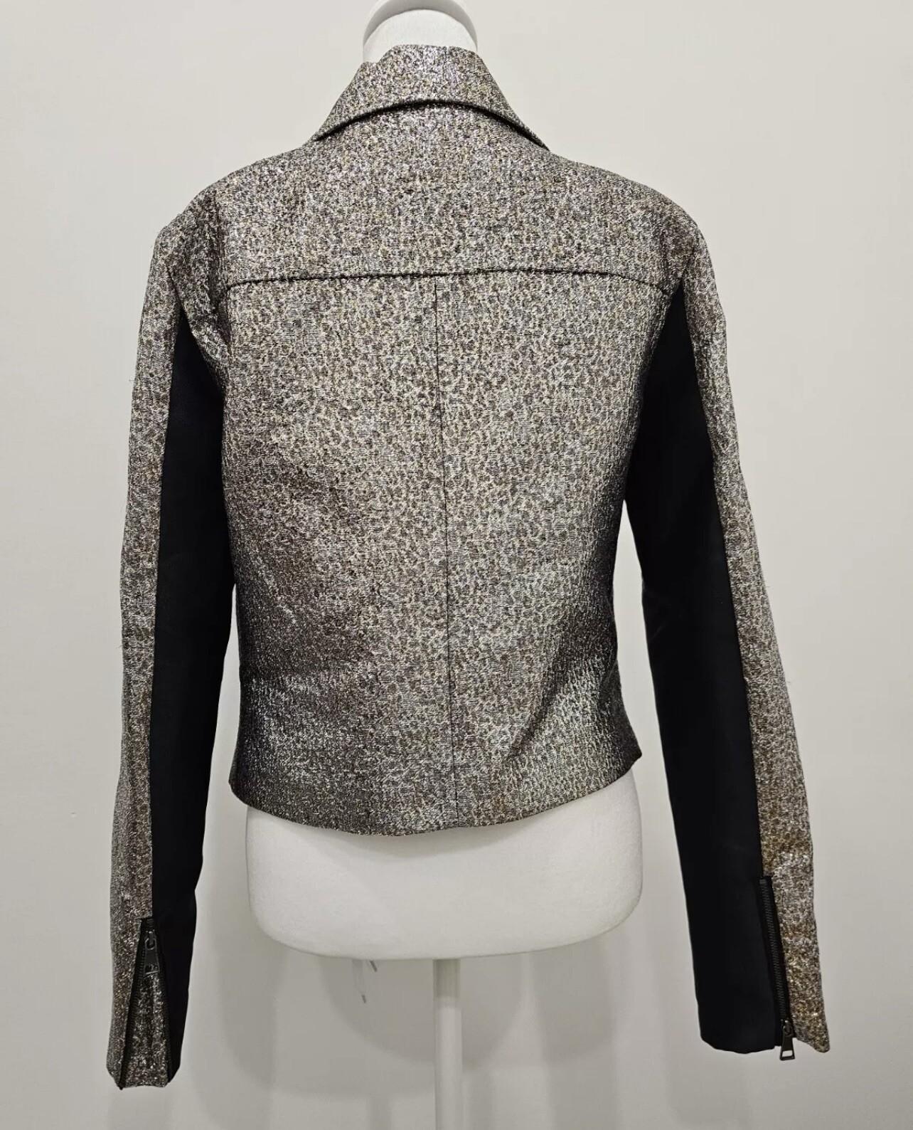 SB by Sachin & Babi Women Printed Metallic Moto Jacket Size XL Gold  Zip Up New