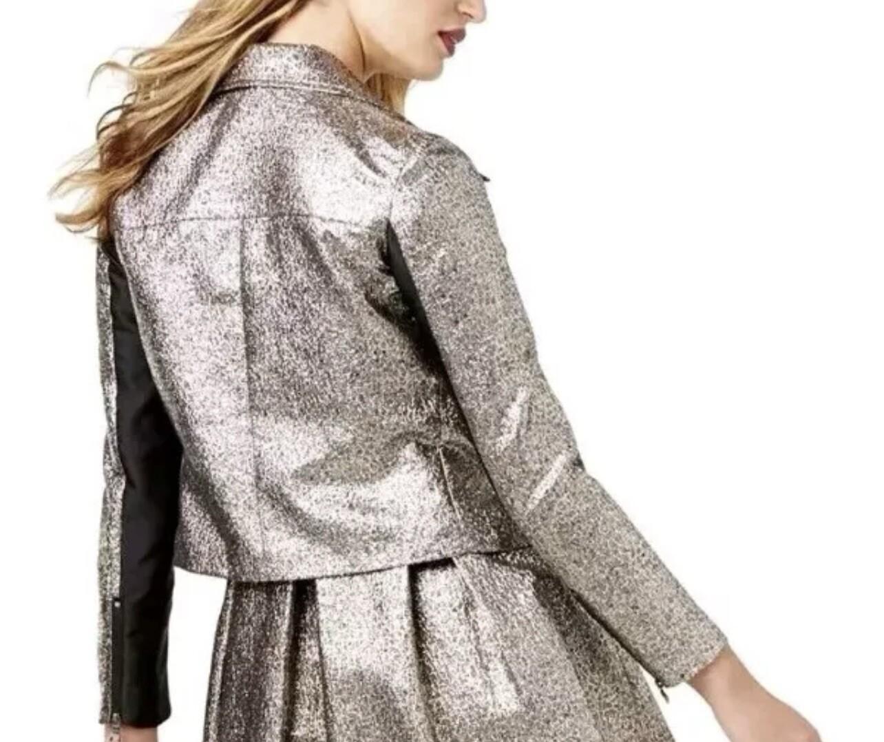 SB by Sachin & Babi Women Printed Metallic Moto Jacket Size XL Gold  Zip Up New