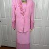 Nina Rossi Polyester Skirt Suit Top Size 22 Pink Ruffle Beaded Lined Women 3PC
