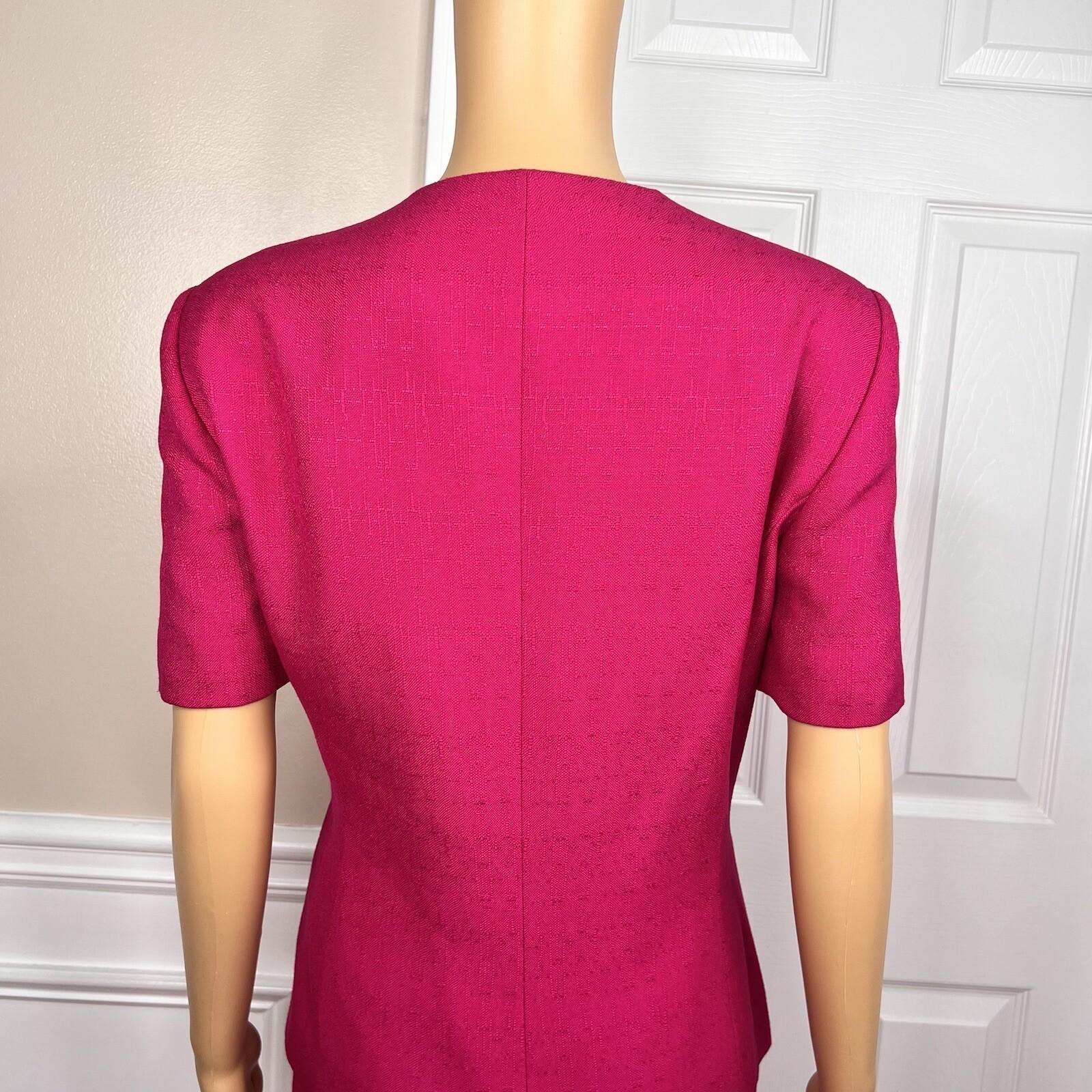 Kasper ASL Viscose Blend Skirt Suit 12 Pink Embroidered Lined Short Sleeve 2PC