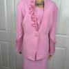 Nina Rossi Polyester Skirt Suit Top Size 22 Pink Ruffle Beaded Lined Women 3PC