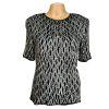 Stenay Women Silk Top Size L Silver Black Sequin Lined Short Sleeves Party