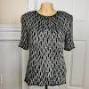 Stenay Women Silk Top Size L Silver Black Sequin Lined Short Sleeves Party