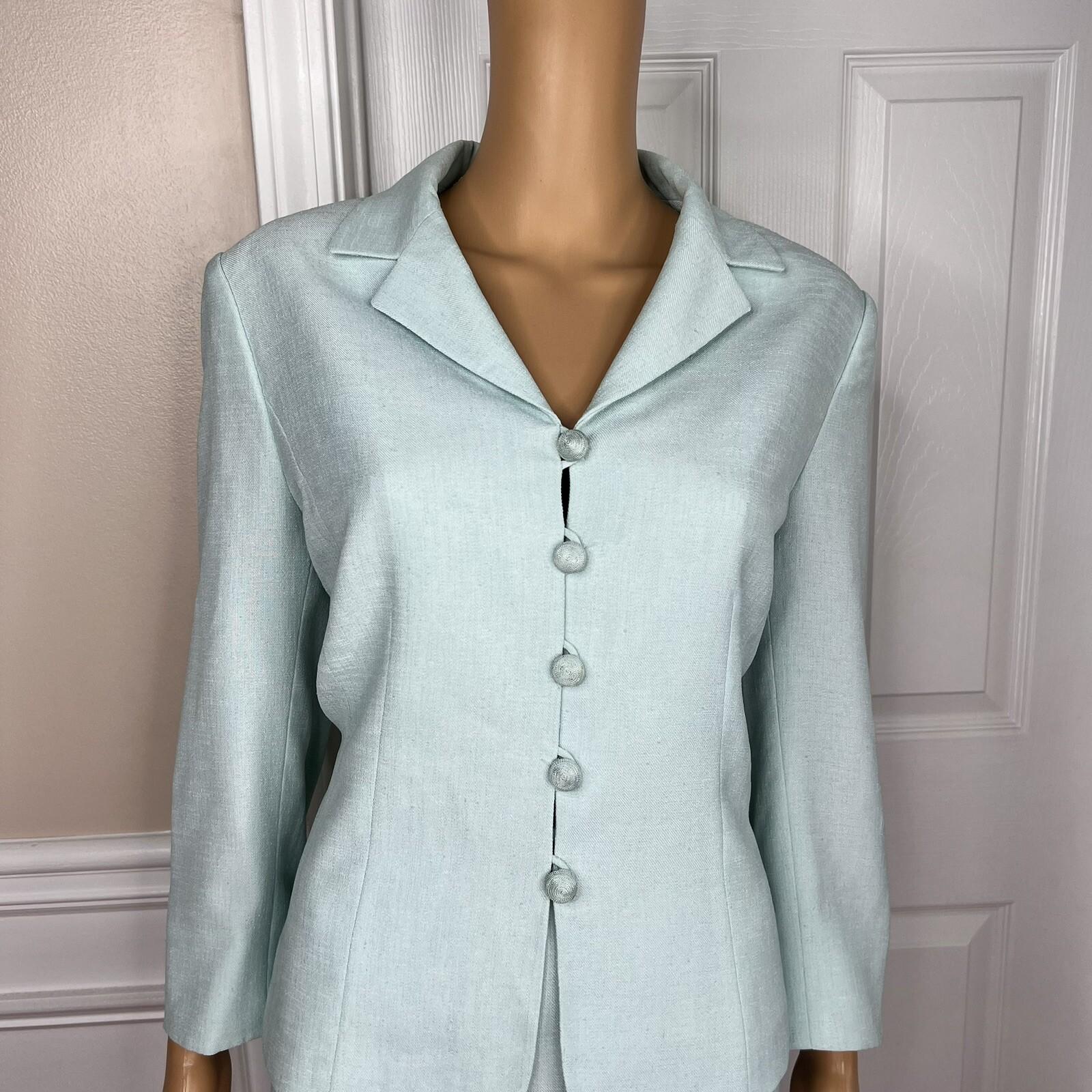 Kasper Women Polyester Acetate Aquamarine Skirt Suit Size 10 Lined 3/4 Sleeves