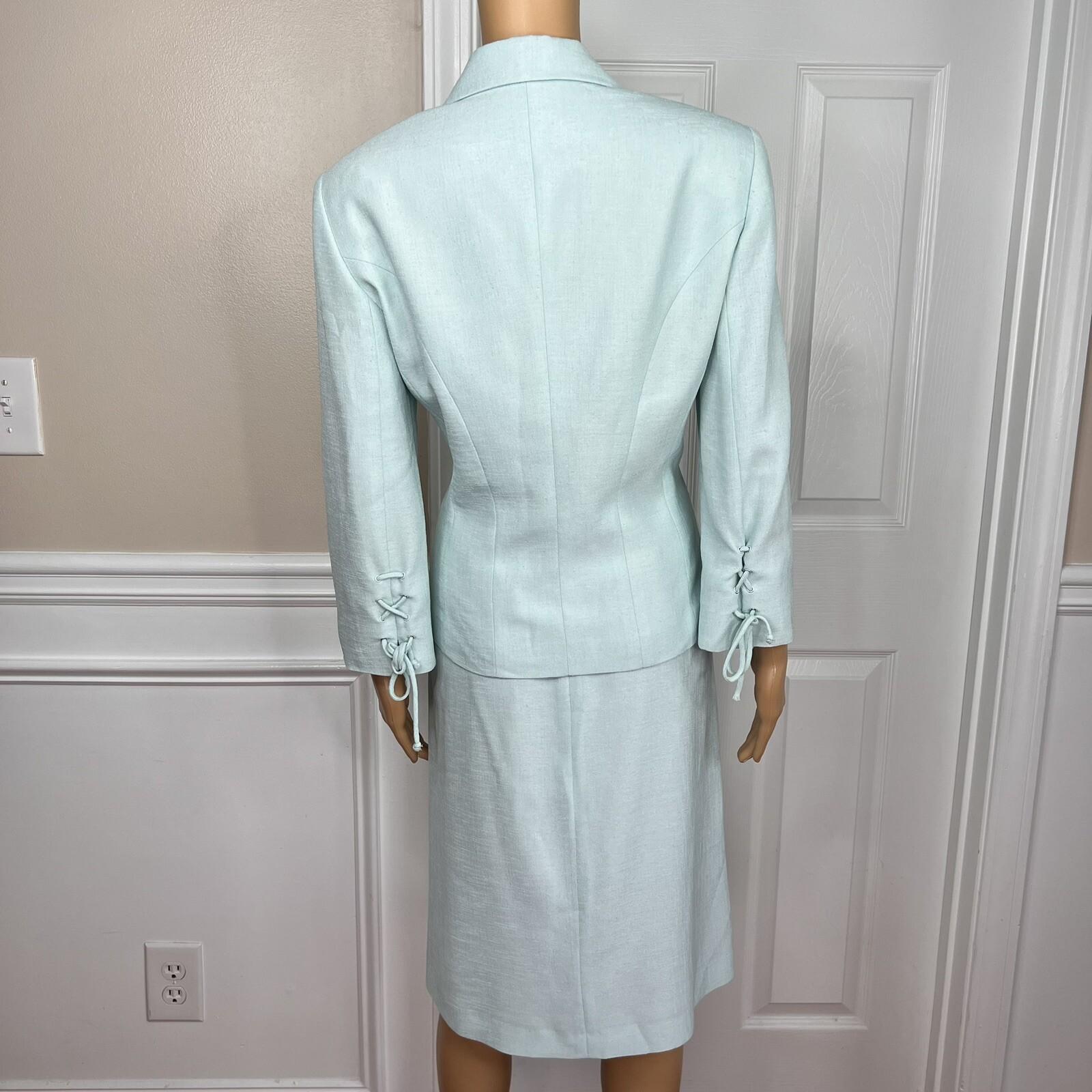 Kasper Women Polyester Acetate Aquamarine Skirt Suit Size 10 Lined 3/4 Sleeves