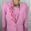 Nina Rossi Polyester Skirt Suit Top Size 22 Pink Ruffle Beaded Lined Women 3PC