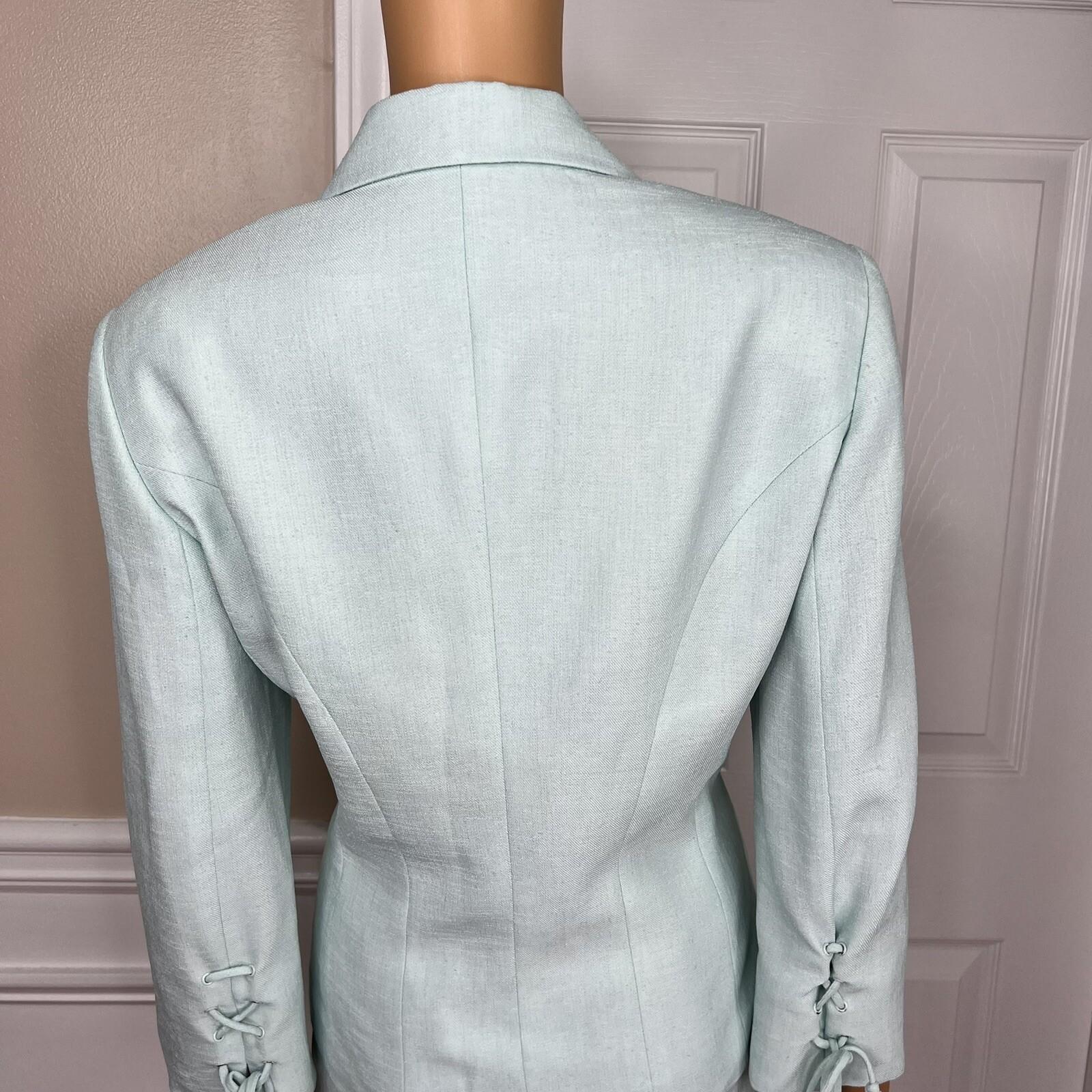 Kasper Women Polyester Acetate Aquamarine Skirt Suit Size 10 Lined 3/4 Sleeves