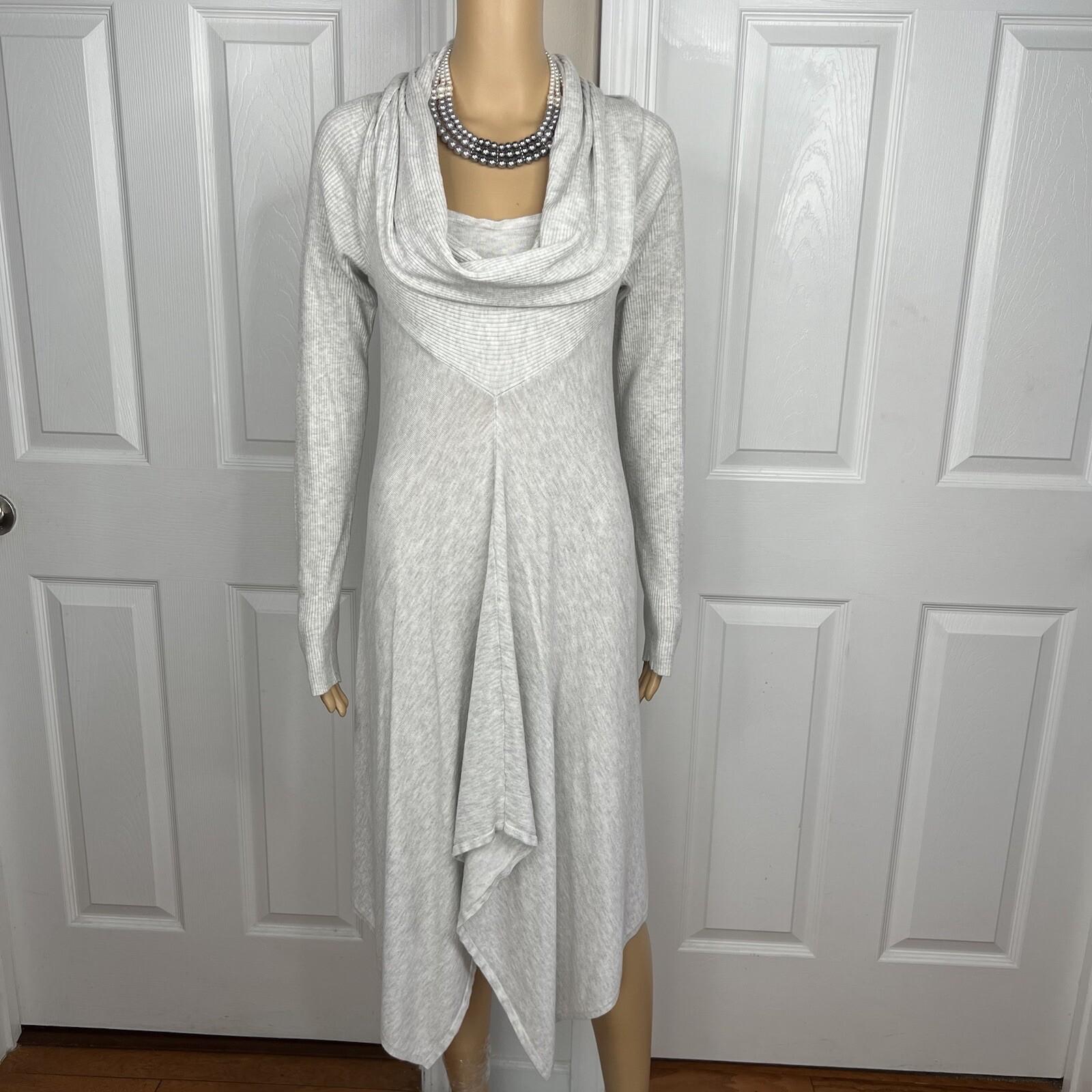 Neiman Marcus Knit Sweater Dress S Asymmetric Turtleneck Stretch Long Sleeve