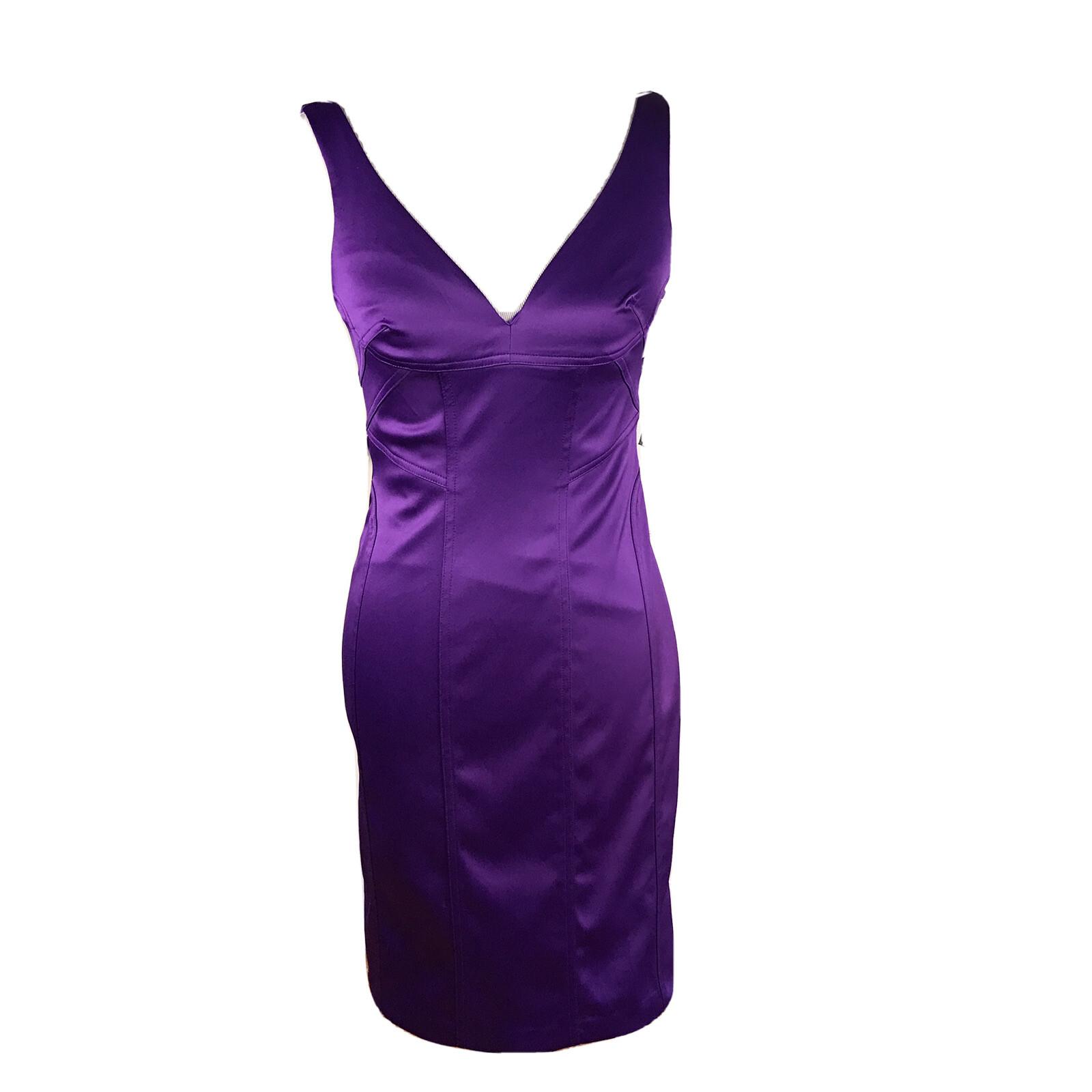 ESSENTIALS ABS Polyester Stretch Dress Size 2 Purple Bodycon Sleeveless V Neck