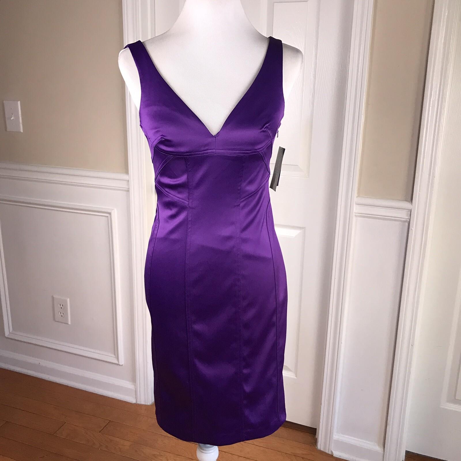 ESSENTIALS ABS Polyester Stretch Dress Size 2 Purple Bodycon Sleeveless V Neck