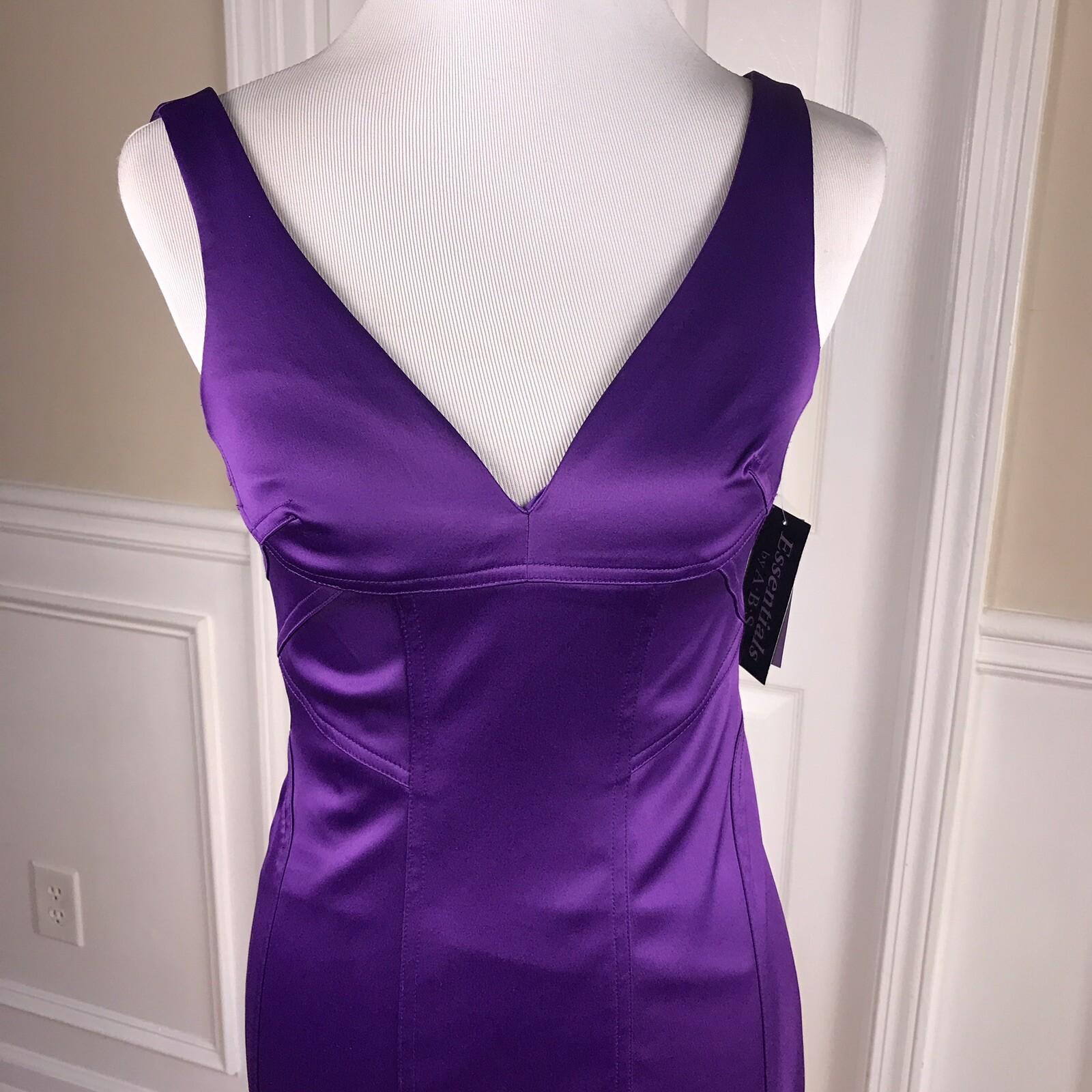 ESSENTIALS ABS Polyester Stretch Dress Size 2 Purple Bodycon Sleeveless V Neck