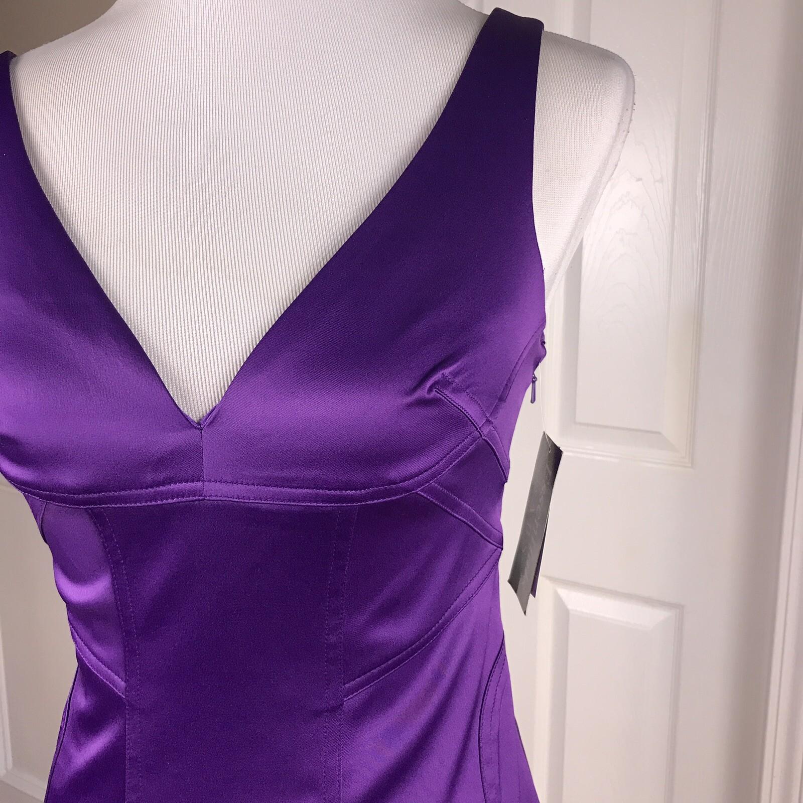 ESSENTIALS ABS Polyester Stretch Dress Size 2 Purple Bodycon Sleeveless V Neck