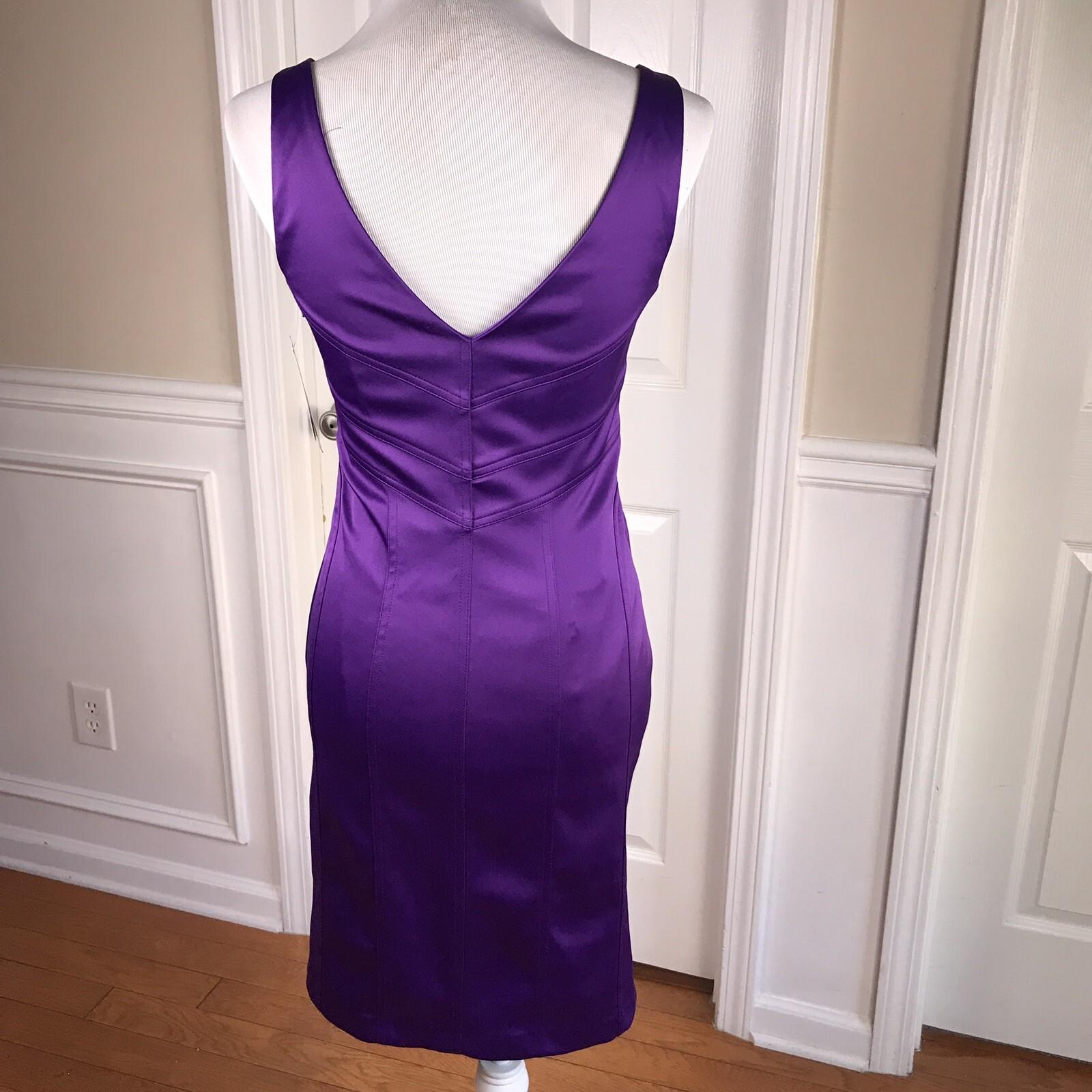 ESSENTIALS ABS Polyester Stretch Dress Size 2 Purple Bodycon Sleeveless V Neck