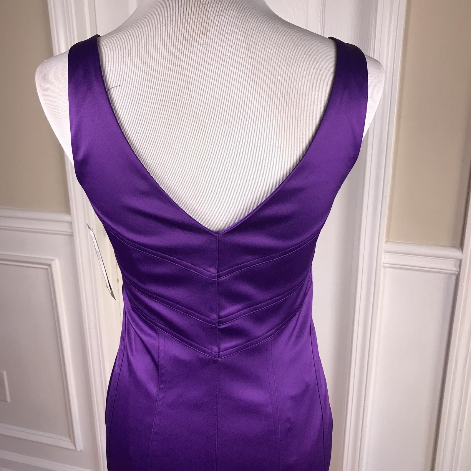 ESSENTIALS ABS Polyester Stretch Dress Size 2 Purple Bodycon Sleeveless V Neck