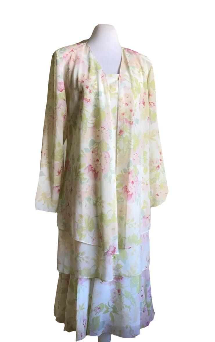 Metaphor Floral Dress Top Blouse Size 10 Tier Relax Long Sleeves Collarless 2PC