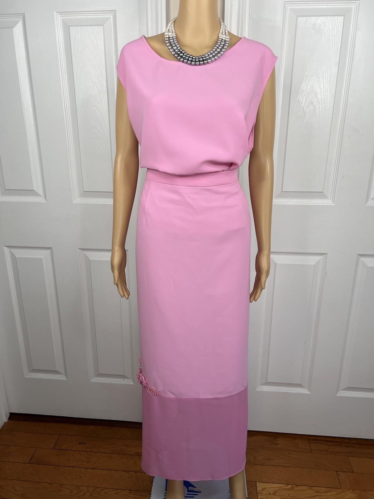 Nina Rossi Polyester Skirt Suit Top Size 22 Pink Ruffle Beaded Lined Women 3PC
