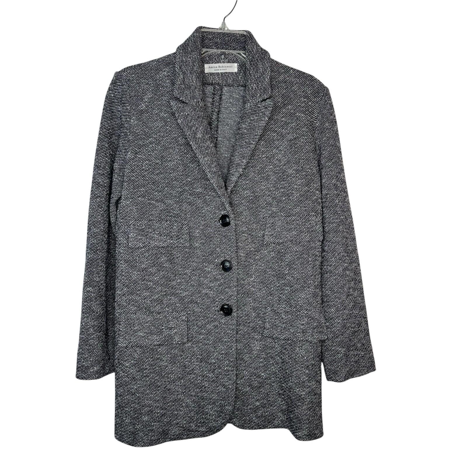 Amina Rubinacci Wool Blend White Blue Blazer Size 44 Stretch Made In Italy