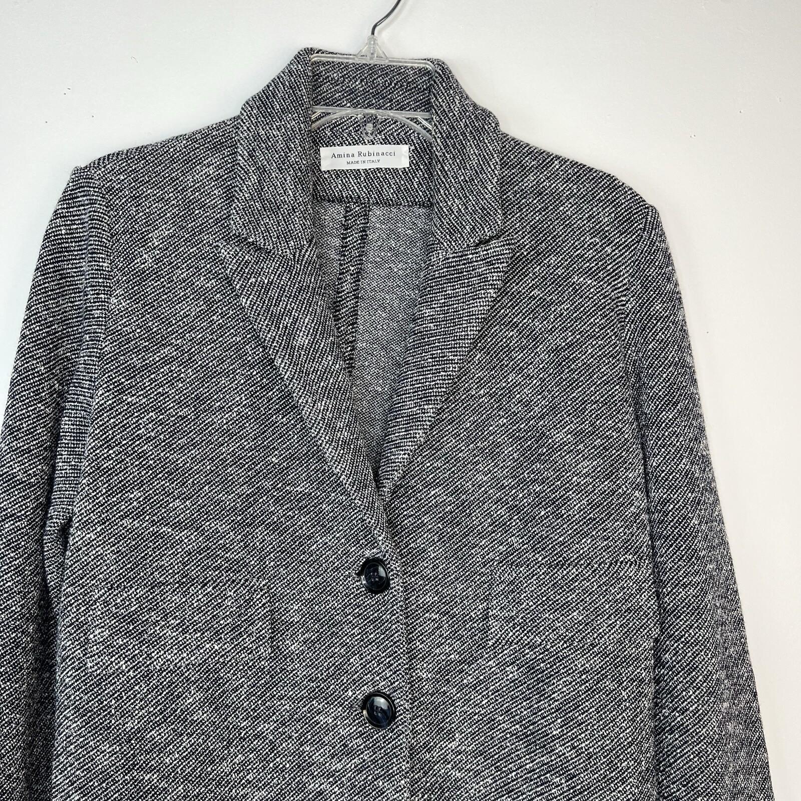 Amina Rubinacci Wool Blend White Blue Blazer Size 44 Stretch Made In Italy